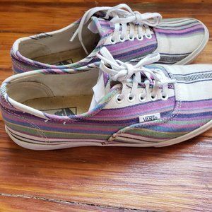 Vans Womens Size 8 Canvas Purple Stripes Mens Size 6.5 Off The Wall Multicolor